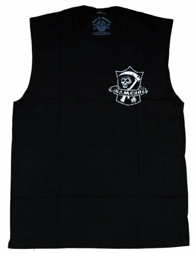 Black sleeveless shirt with a skull and logo design