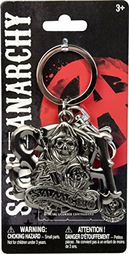 Sons of Anarchy keychain with logo and character design.